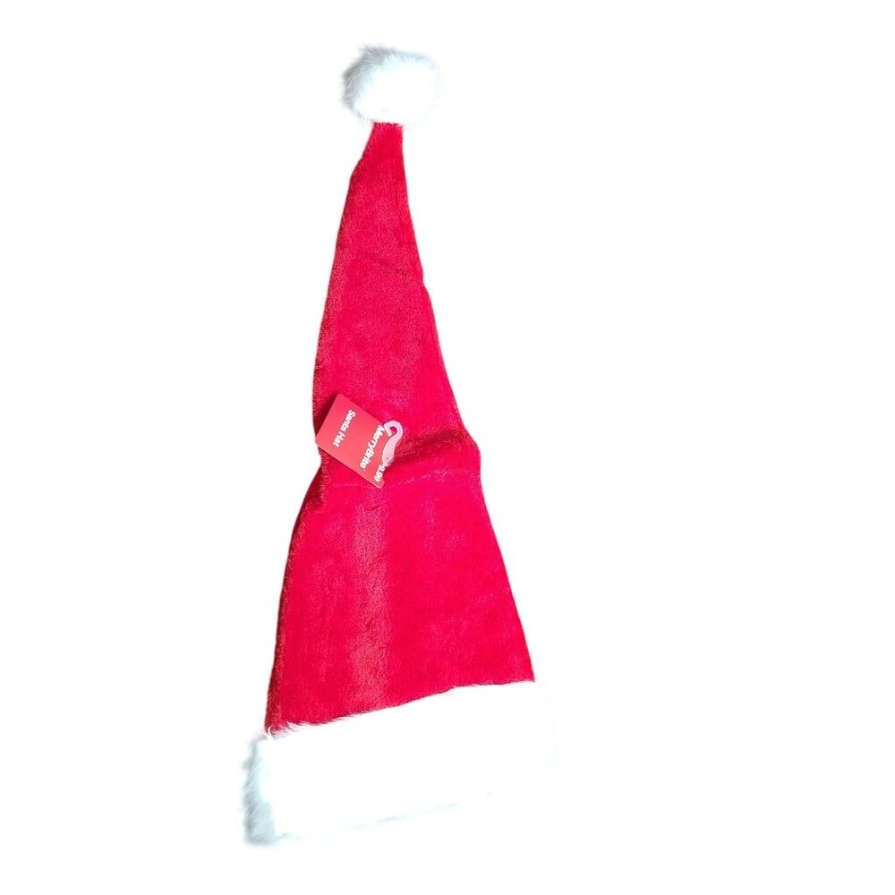 Merry Brite Adult 30 inch Red and White Plush Santa Hat with Pom Pom